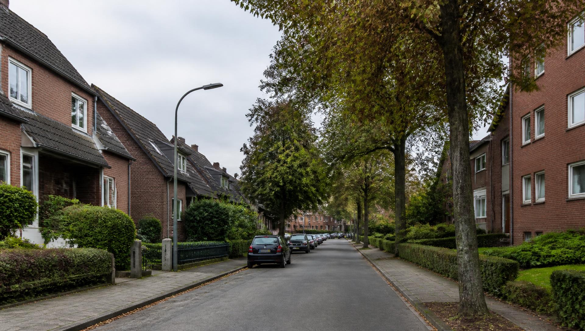 Wohnstraße mit Einfamilienhäusern und Mehrfamilienhäusern in Bochum